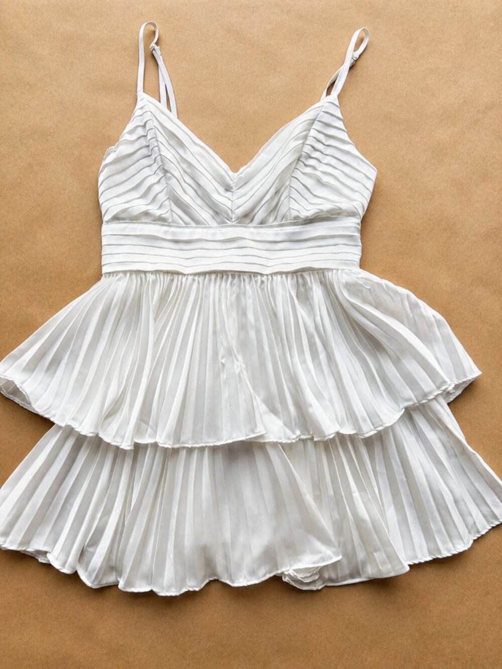White Pleated Tiered Mini Skort Dress - Size M